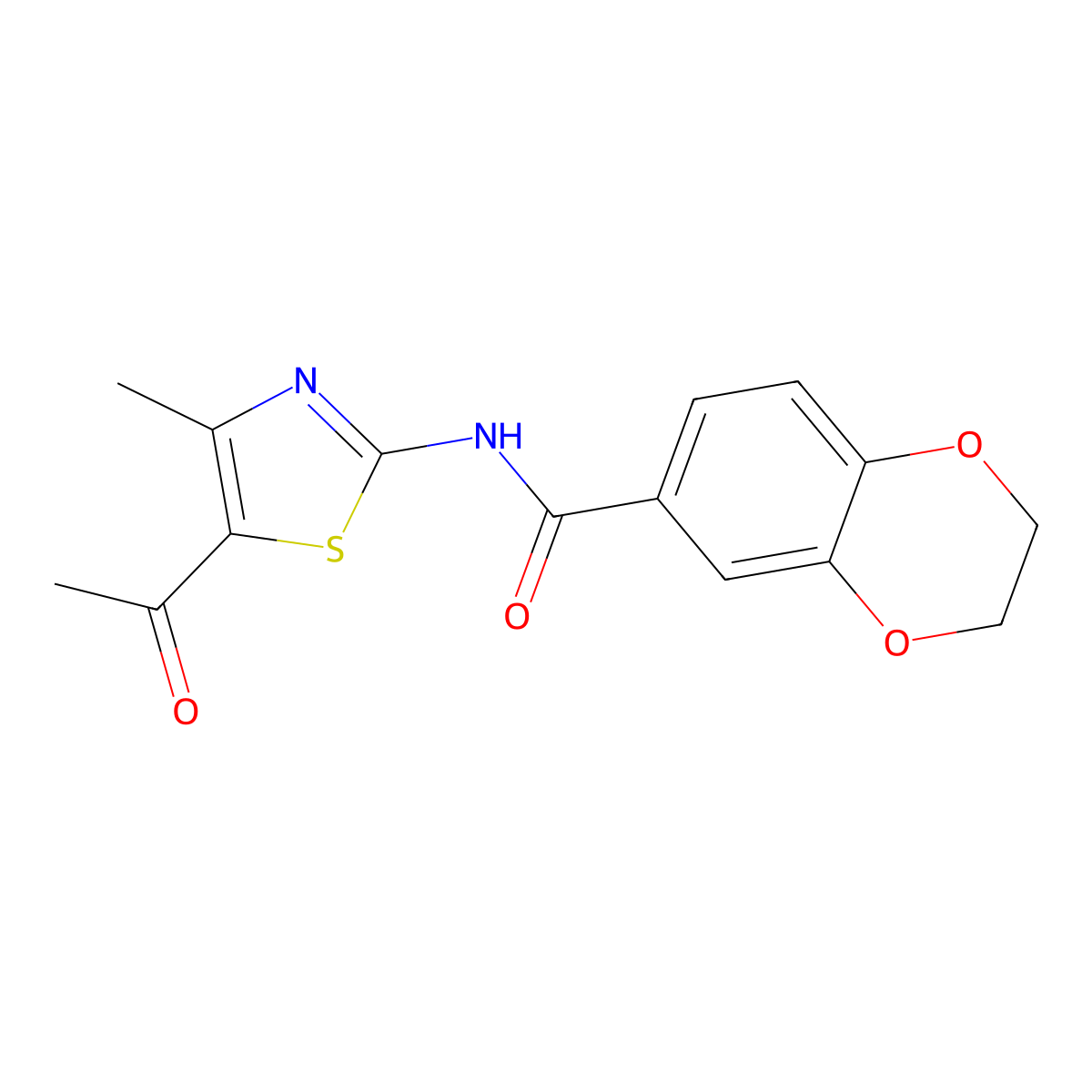 N-(5-acetyl-4-methyl-1,3-thiazol-2-yl)-2,3-dihydro-1,4-benzodioxine-6-carboxamide molecular structure, CAS 477554-72-6