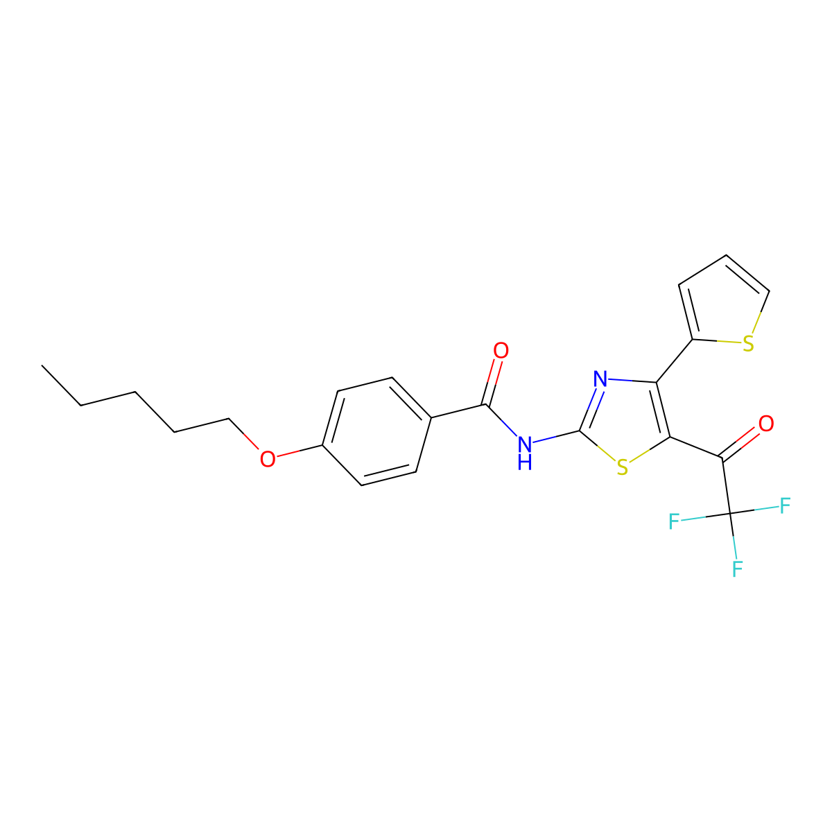 4-pentoxy-N-[4-thiophen-2-yl-5-(2,2,2-trifluoroacetyl)-1,3-thiazol-2-yl]benzamide molecular structure, CAS 477554-77-1