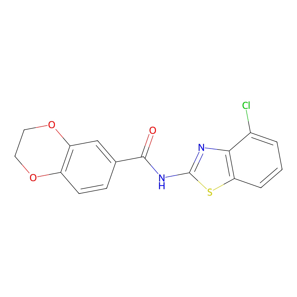 N-(4-chloro-1,3-benzothiazol-2-yl)-2,3-dihydro-1,4-benzodioxine-6-carboxamide molecular structure, CAS 477554-82-8