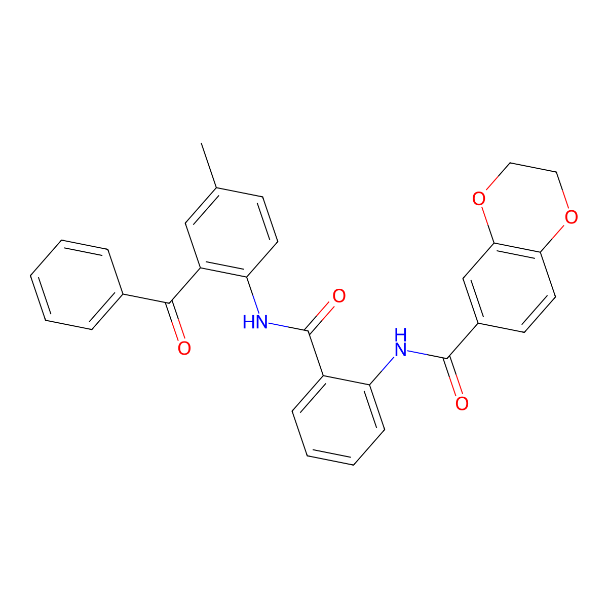 N-(2-((2-benzoyl-4-methylphenyl)carbamoyl)phenyl)-2,3-dihydrobenzo[b][1,4]dioxine-6-carboxamide molecular structure, CAS 477555-21-8