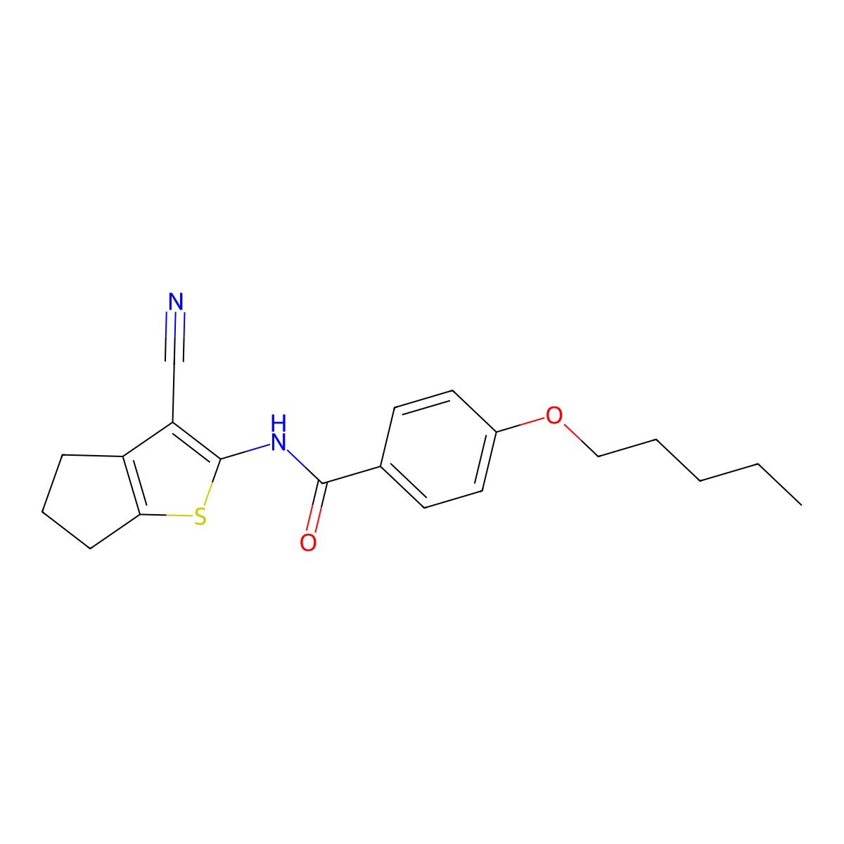 N-(3-cyano-5,6-dihydro-4H-cyclopenta[b]thiophen-2-yl)-4-pentoxybenzamide molecular structure, CAS 477555-57-0