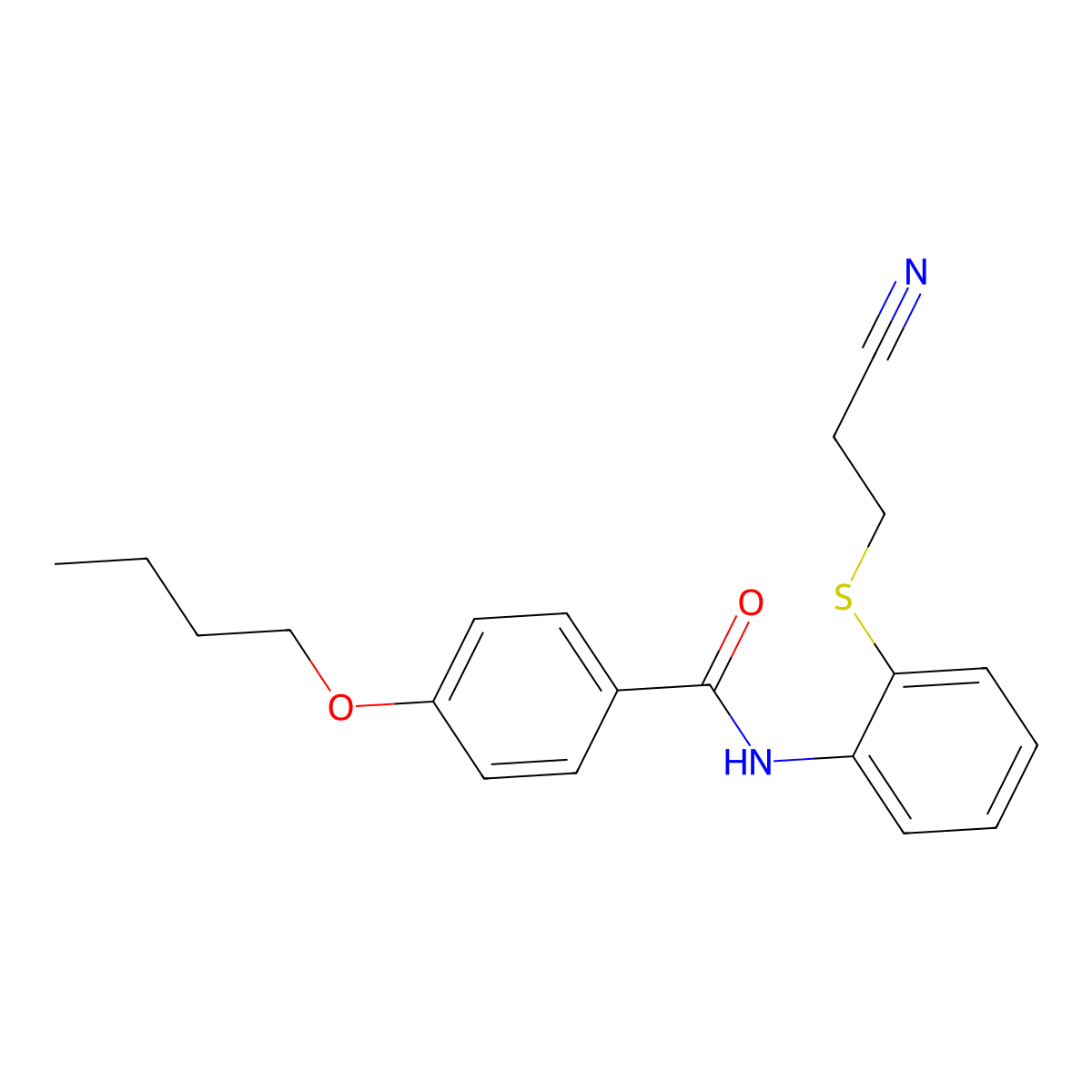 4-butoxy-N-(2-((2-cyanoethyl)thio)phenyl)benzamide molecular structure, CAS 477555-66-1