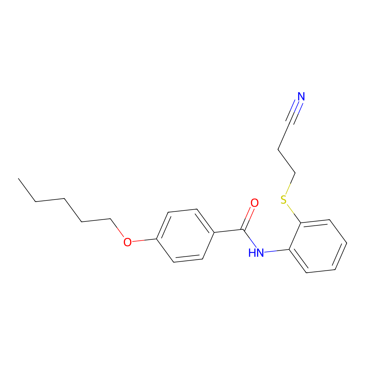 N-(2-((2-cyanoethyl)thio)phenyl)-4-(pentyloxy)benzamide molecular structure, CAS 477555-67-2