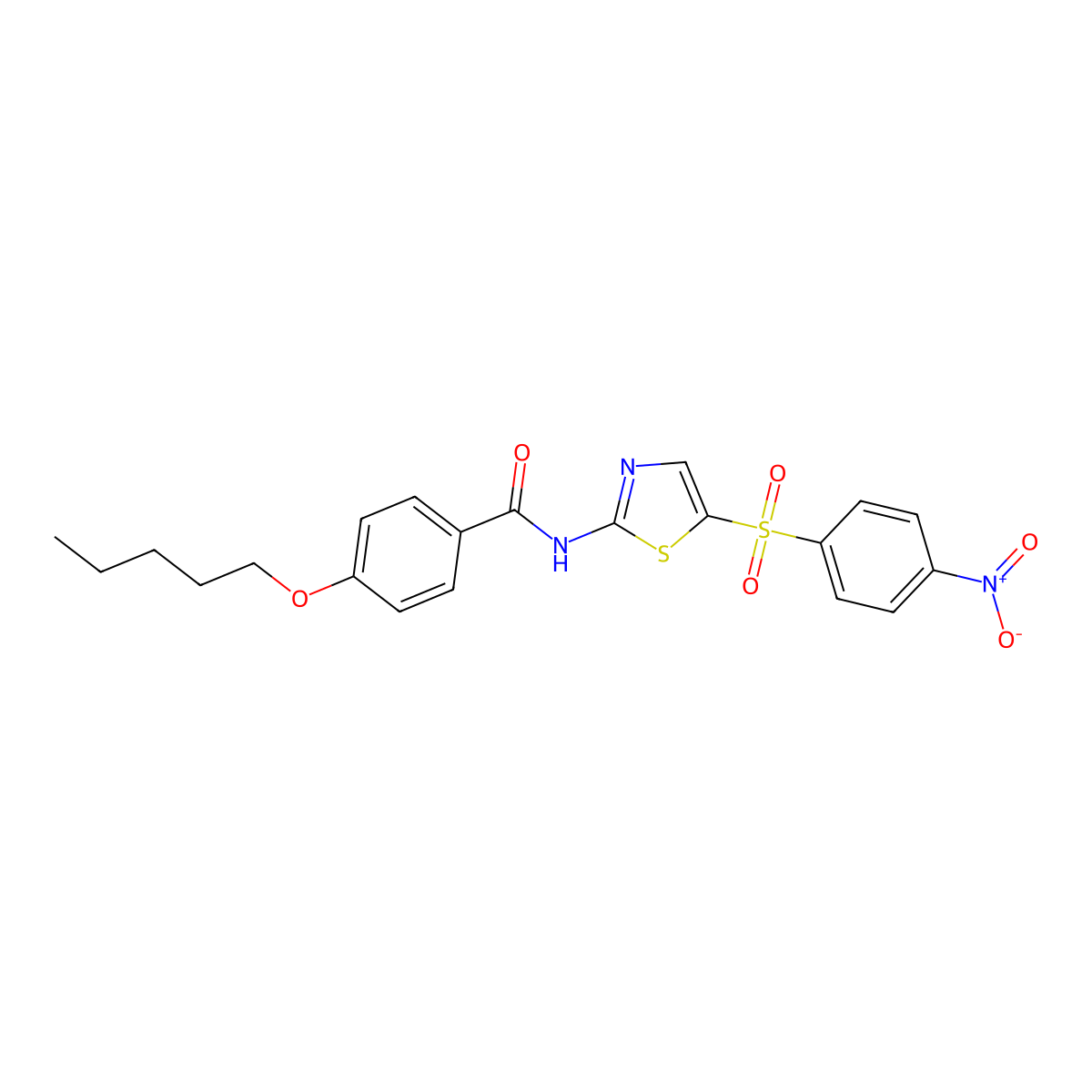 N-(5-((4-nitrophenyl)sulfonyl)thiazol-2-yl)-4-(pentyloxy)benzamide molecular structure, CAS 477555-70-7
