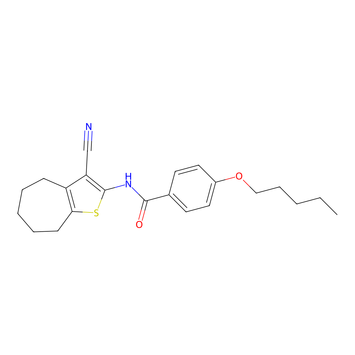 N-(3-cyano-5,6,7,8-tetrahydro-4H-cyclohepta[b]thiophen-2-yl)-4-pentoxybenzamide molecular structure, CAS 477555-74-1