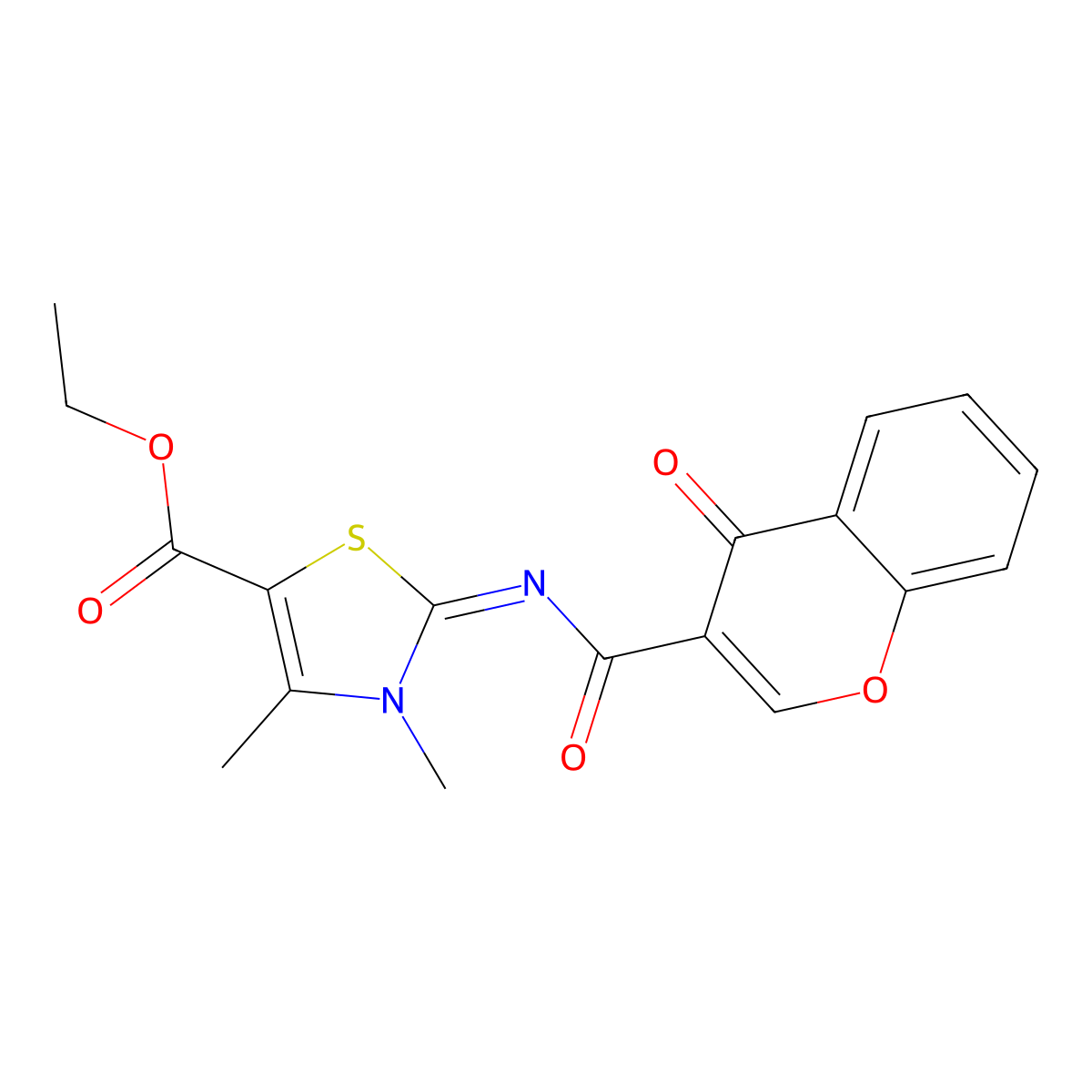 (Z)-ethyl 3,4-dimethyl-2-((4-oxo-4H-chromene-3-carbonyl)imino)-2,3-dihydrothiazole-5-carboxylate molecular structure, CAS 477555-87-6