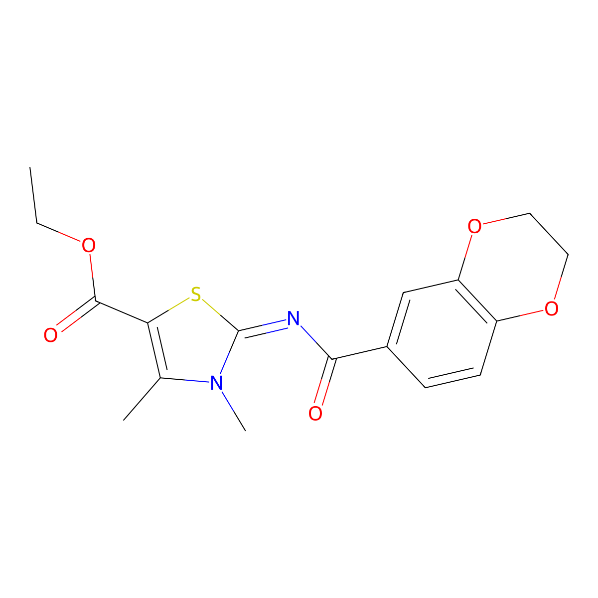 Ethyl 2-(2,3-dihydro-1,4-benzodioxine-6-carbonylimino)-3,4-dimethyl-1,3-thiazole-5-carboxylate molecular structure, CAS 477555-88-7