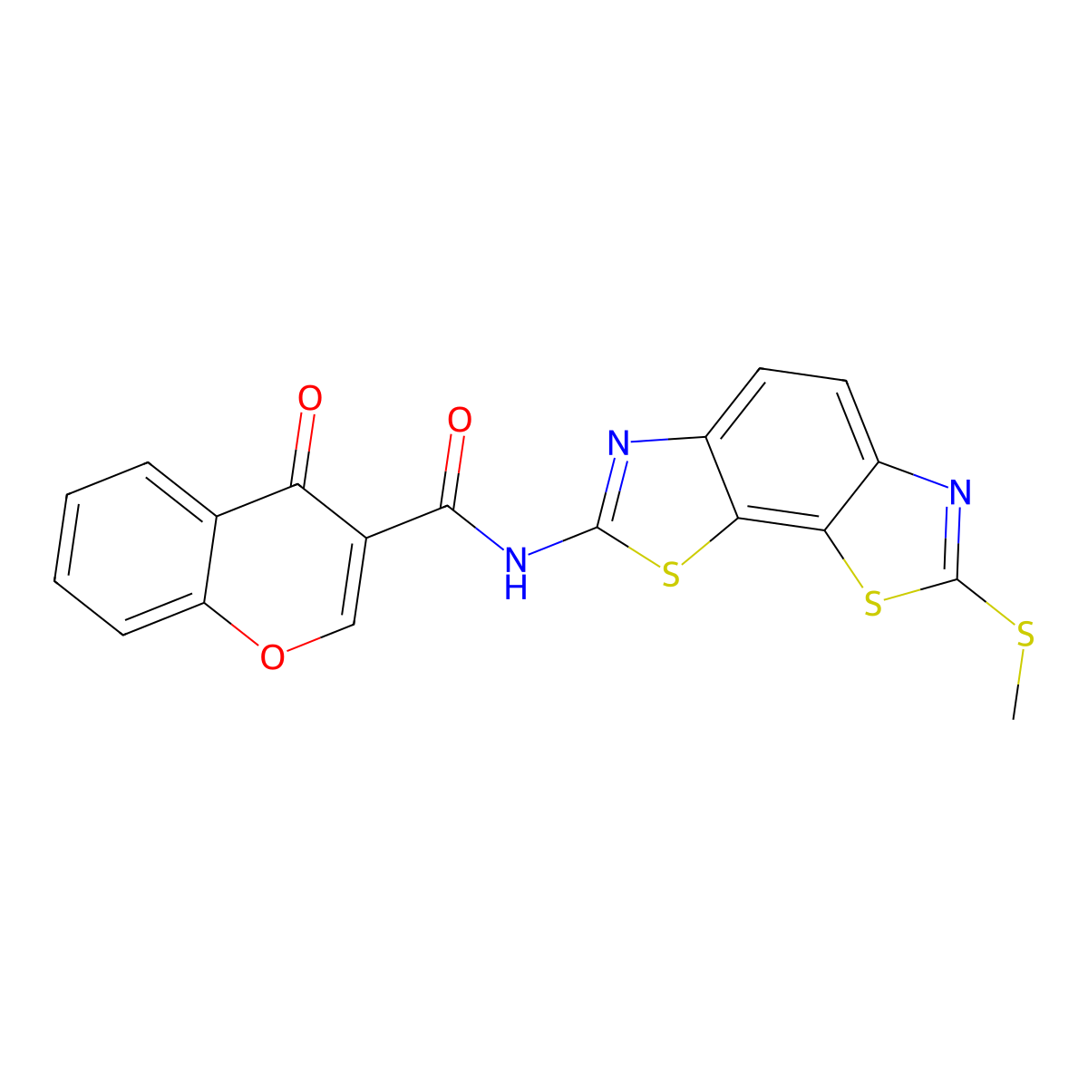 N-(2-methylsulfanyl-[1,3]thiazolo[4,5-g][1,3]benzothiazol-7-yl)-4-oxochromene-3-carboxamide molecular structure, CAS 477556-12-0