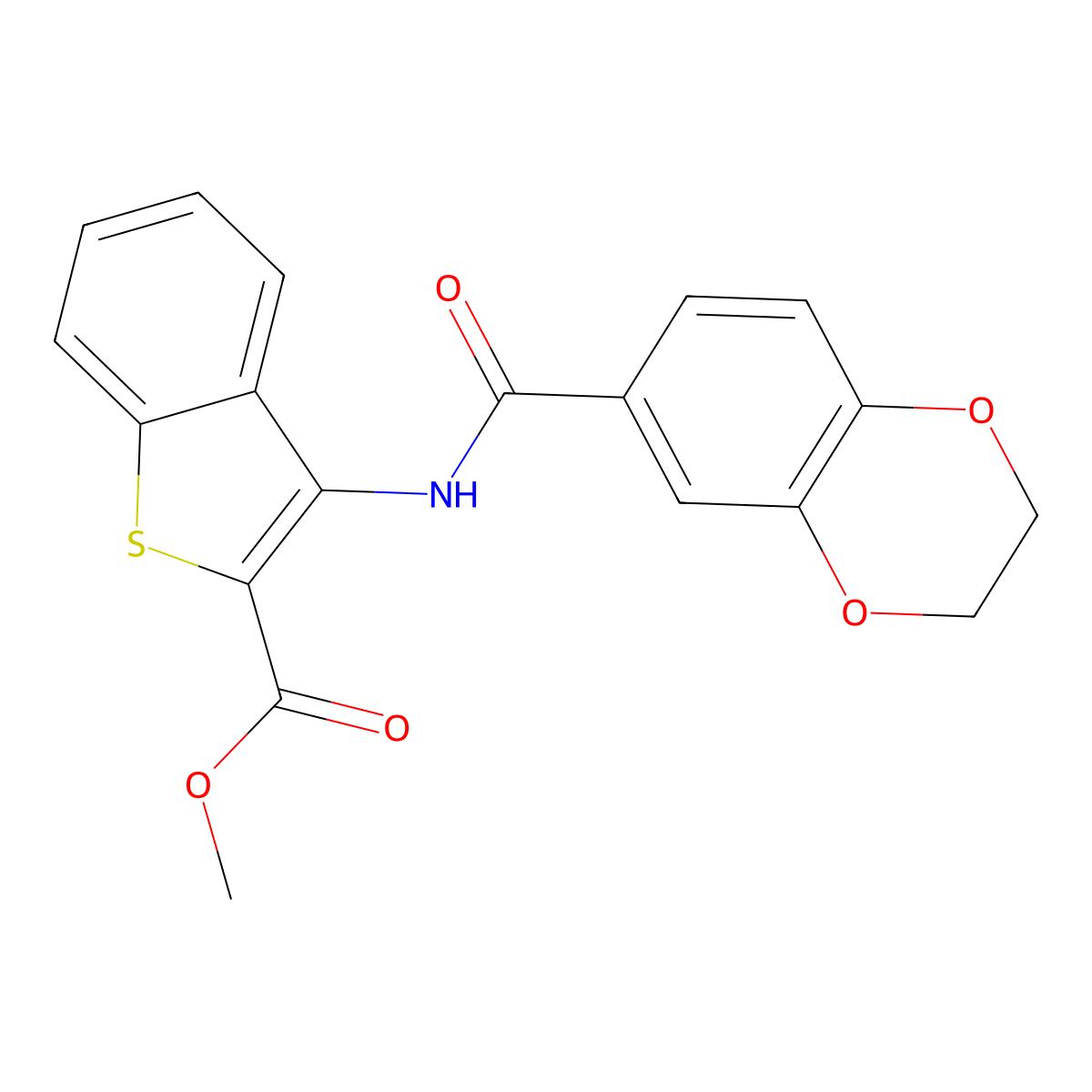 Methyl 3-(2,3-dihydrobenzo[b][1,4]dioxine-6-carboxamido)benzo[b]thiophene-2-carboxylate molecular structure, CAS 477556-22-2
