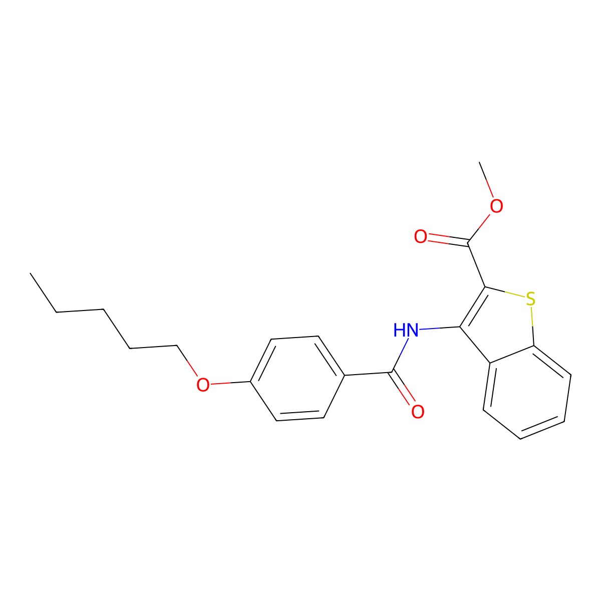 Methyl 3-(4-(pentyloxy)benzamido)benzo[b]thiophene-2-carboxylate molecular structure, CAS 477556-23-3
