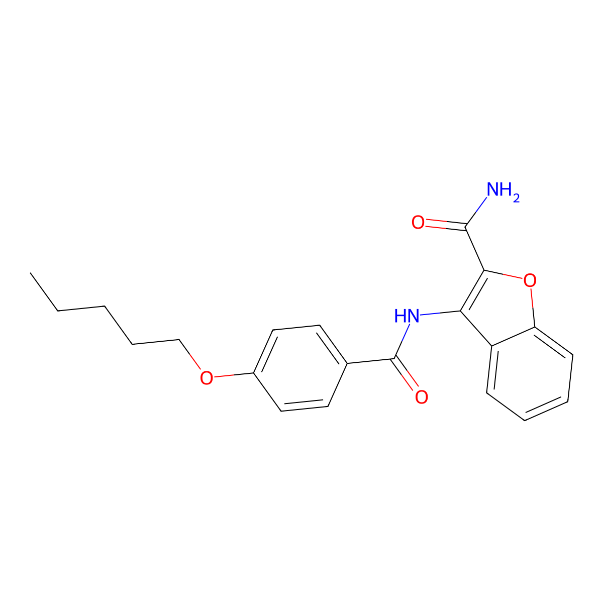 3-(4-(Pentyloxy)benzamido)benzofuran-2-carboxamide molecular structure, CAS 477556-37-9