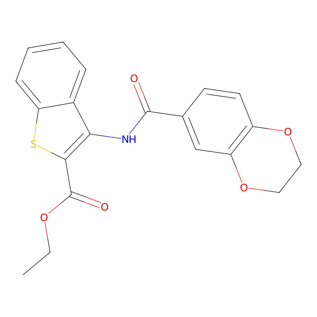 Ethyl 3-(2,3-dihydrobenzo[b][1,4]dioxine-6-carboxamido)benzo[b]thiophene-2-carboxylate molecular structure, CAS 477556-43-7