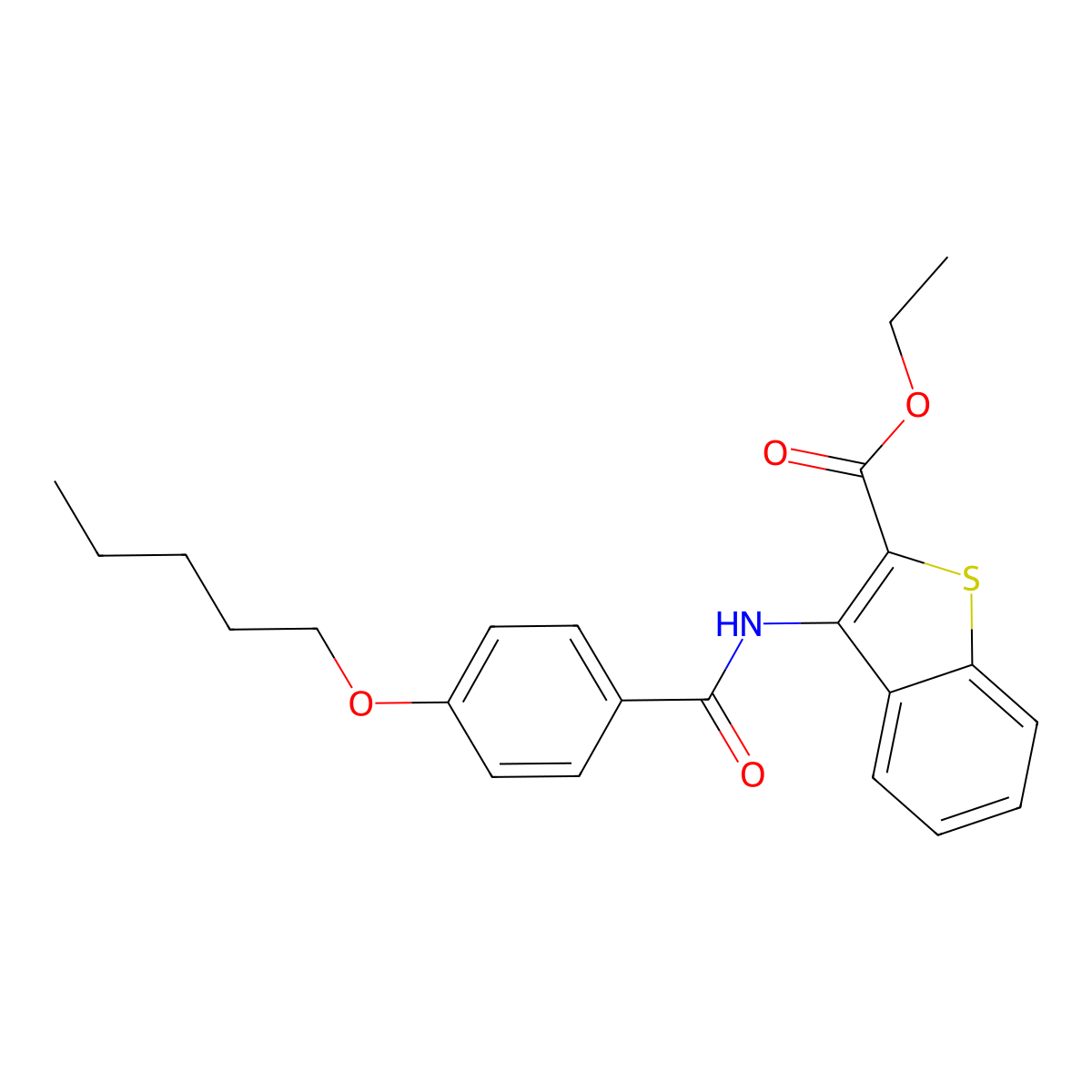 Ethyl 3-(4-(pentyloxy)benzamido)benzo[b]thiophene-2-carboxylate molecular structure, CAS 477556-45-9