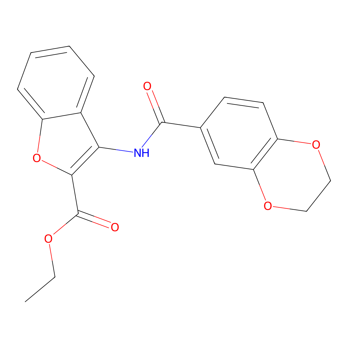 Ethyl 3-(2,3-dihydro-1,4-benzodioxine-6-amido)-1-benzofuran-2-carboxylate molecular structure, CAS 477556-47-1