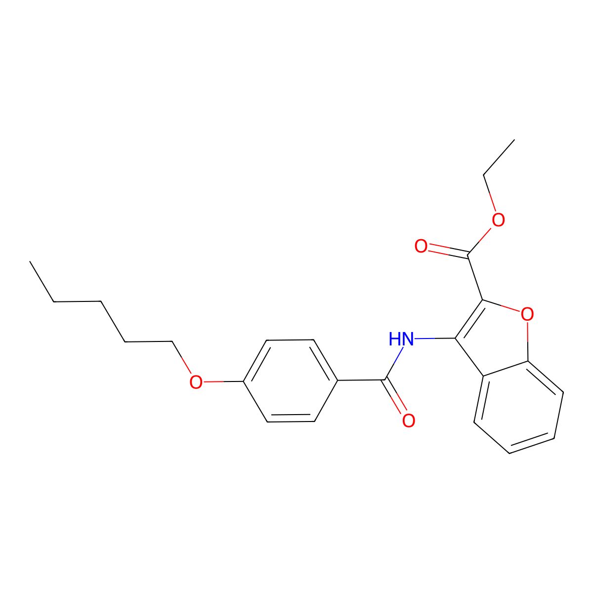 Ethyl 3-(4-(pentyloxy)benzamido)benzofuran-2-carboxylate molecular structure, CAS 477556-49-3