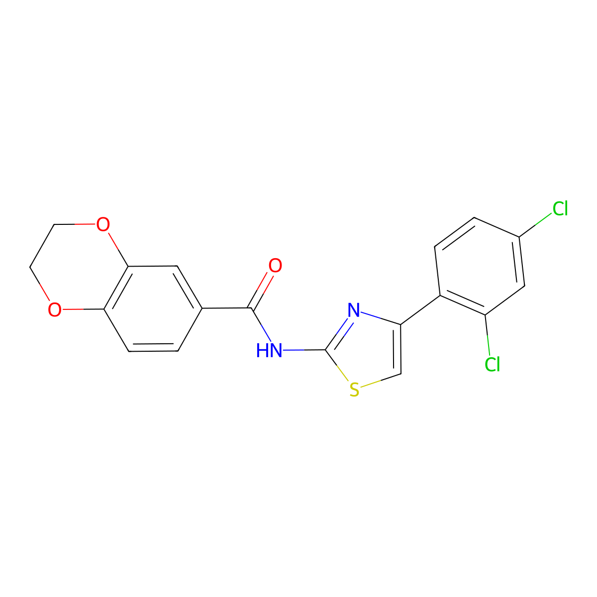 N-[4-(2,4-dichlorophenyl)-1,3-thiazol-2-yl]-2,3-dihydro-1,4-benzodioxine-6-carboxamide molecular structure, CAS 477556-63-1