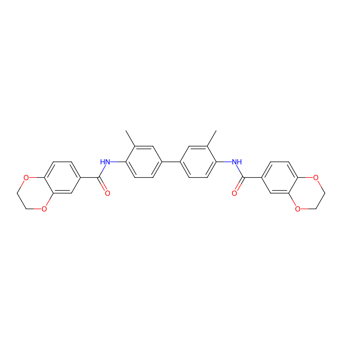 N,N'-(3,3'-dimethyl-[1,1'-biphenyl]-4,4'-diyl)bis(2,3-dihydrobenzo[b][1,4]dioxine-6-carboxamide) molecular structure, CAS 477556-81-3
