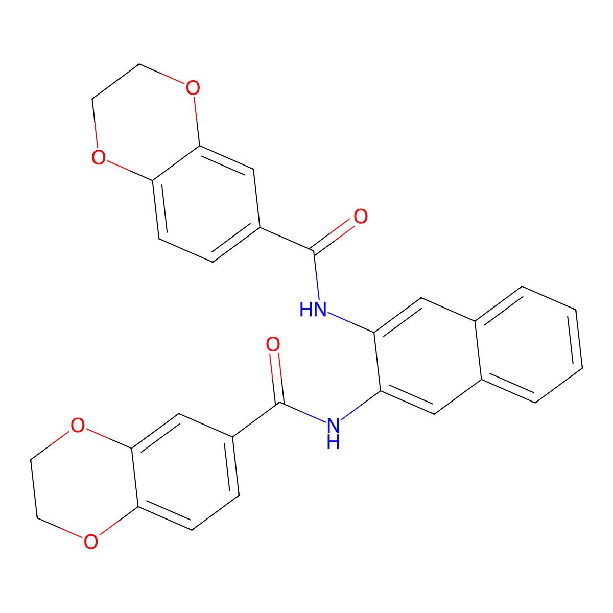 N-[3-(2,3-dihydro-1,4-benzodioxine-6-carbonylamino)naphthalen-2-yl]-2,3-dihydro-1,4-benzodioxine-6-carboxamide molecular structure, CAS 477556-83-5