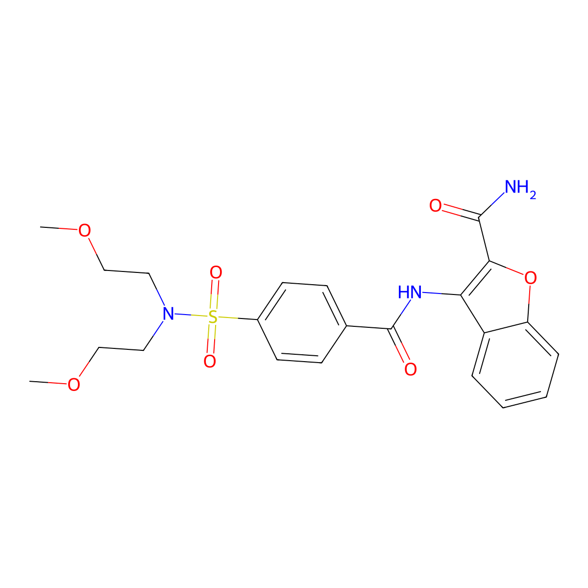 3-(4-(N,N-bis(2-methoxyethyl)sulfamoyl)benzamido)benzofuran-2-carboxamide molecular structure, CAS 477557-20-3