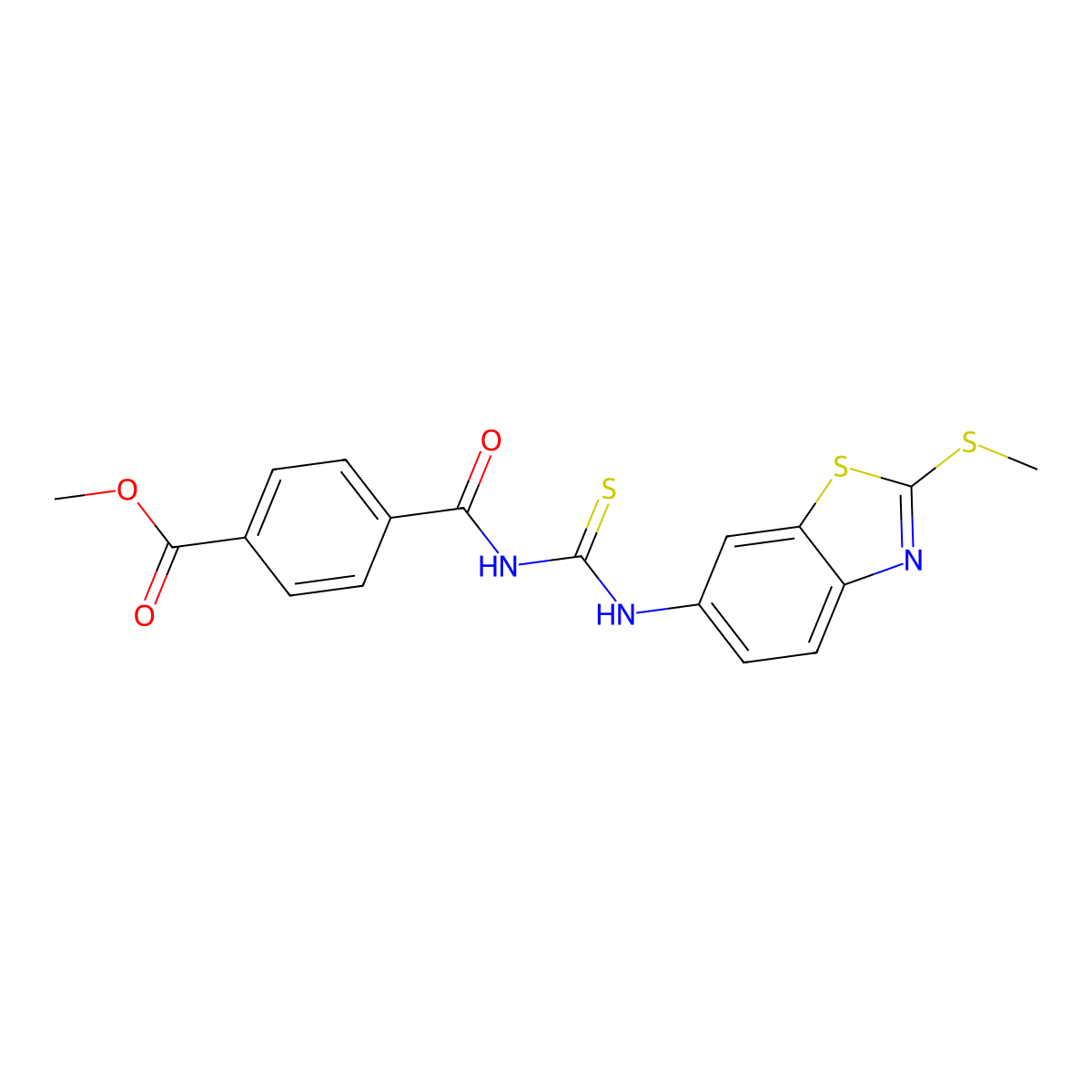 Methyl 4-(((2-(methylthio)benzo[d]thiazol-6-yl)carbamothioyl)carbamoyl)benzoate molecular structure, CAS 477557-33-8