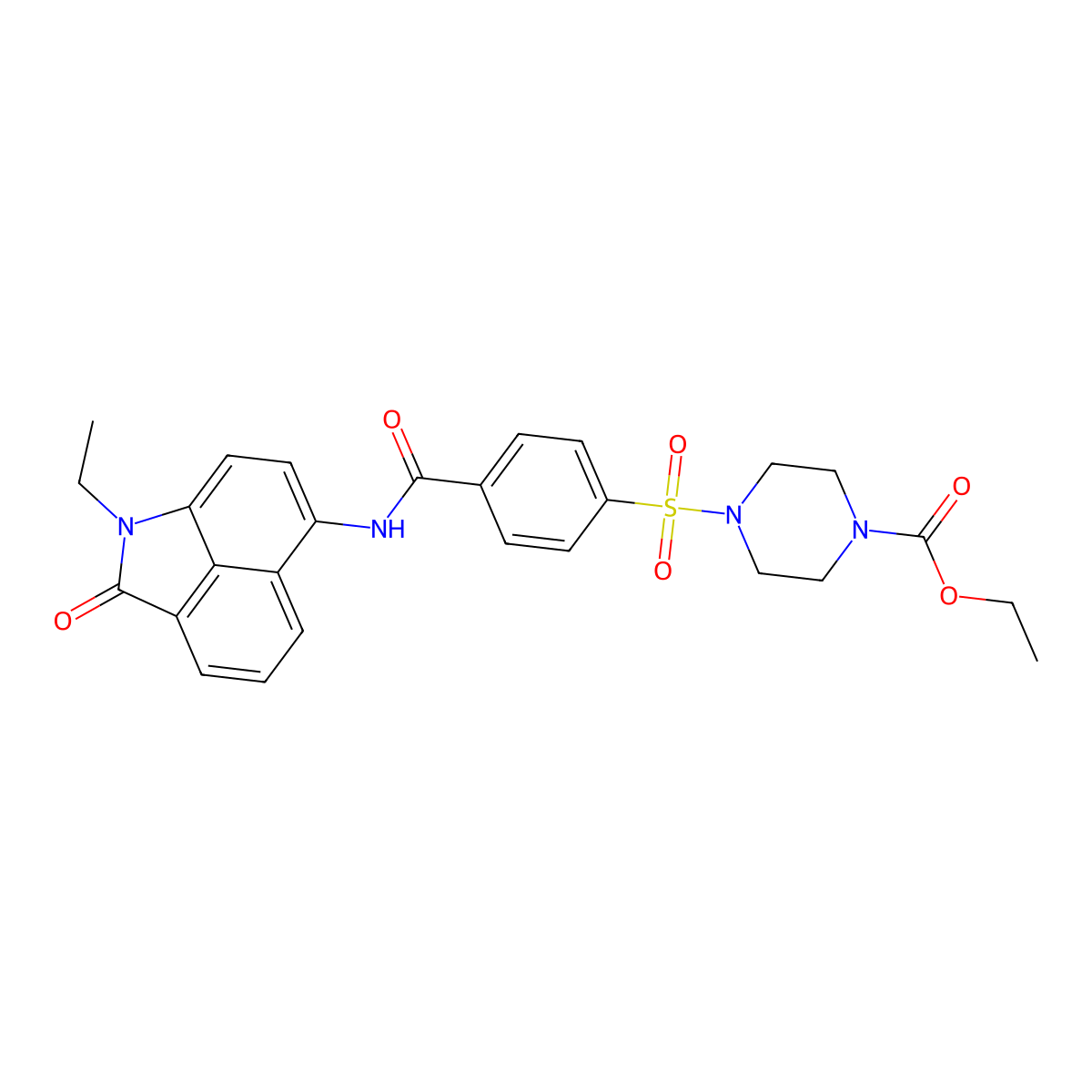 Ethyl 4-((4-((1-ethyl-2-oxo-1,2-dihydrobenzo[cd]indol-6-yl)carbamoyl)phenyl)sulfonyl)piperazine-1-carboxylate molecular structure, CAS 477557-41-8