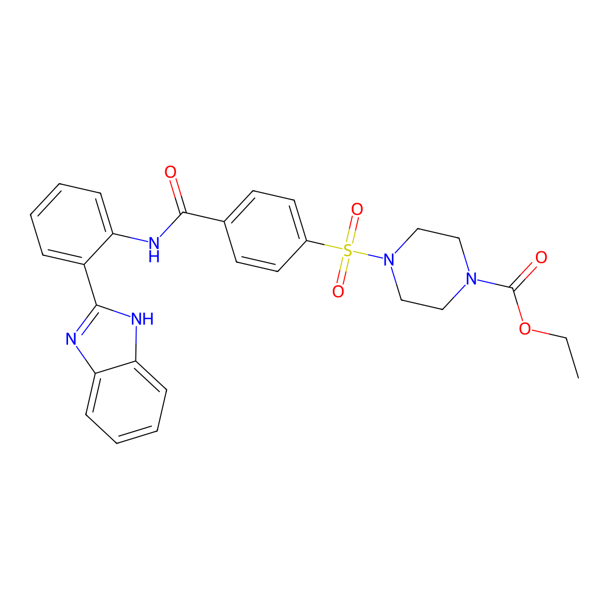 ethyl 4-[4-[[2-(1H-benzimidazol-2-yl)phenyl]carbamoyl]phenyl]sulfonylpiperazine-1-carboxylate molecular structure, CAS 477557-42-9
