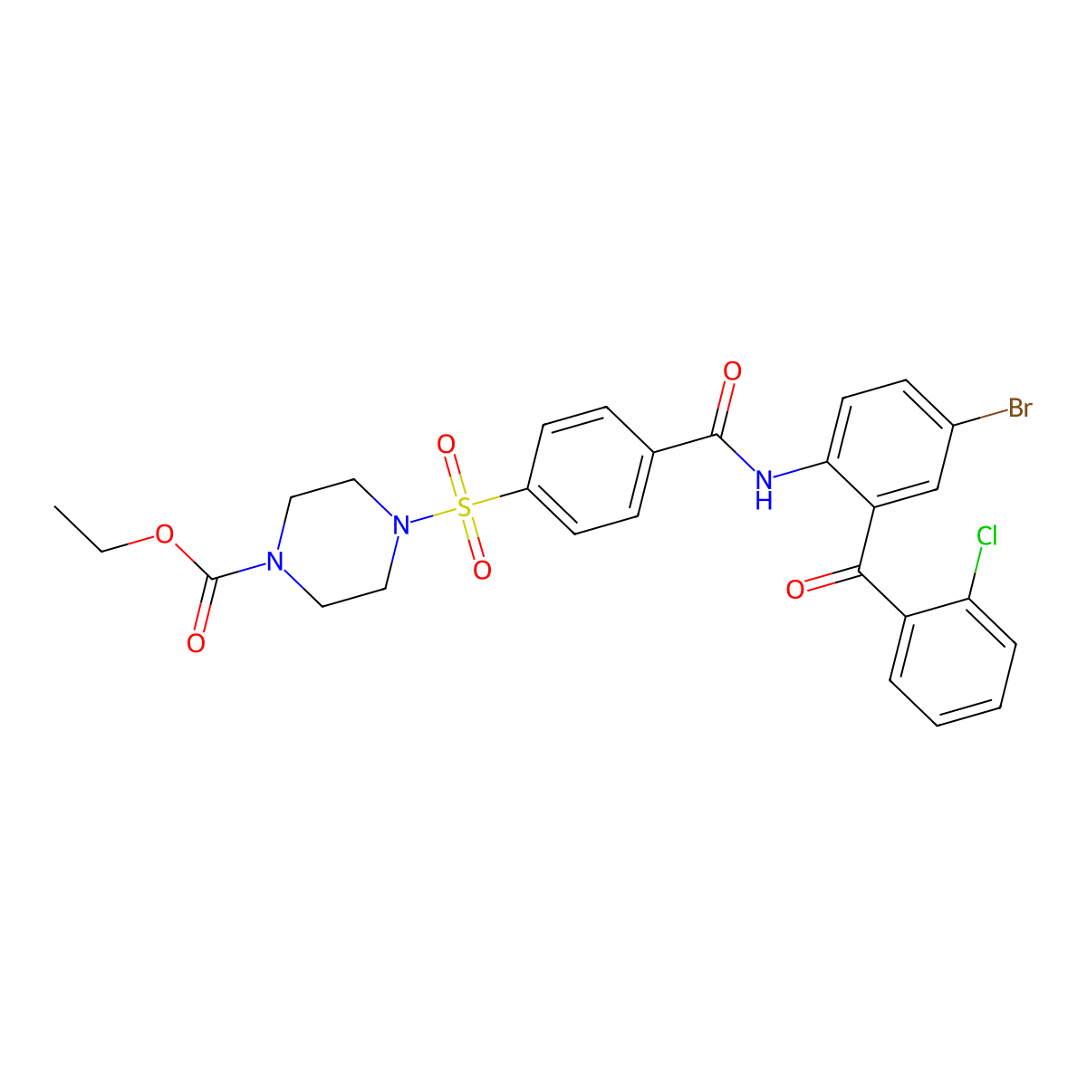 Ethyl 4-[4-[[4-bromo-2-(2-chlorobenzoyl)phenyl]carbamoyl]phenyl]sulfonylpiperazine-1-carboxylate molecular structure, CAS 477557-44-1