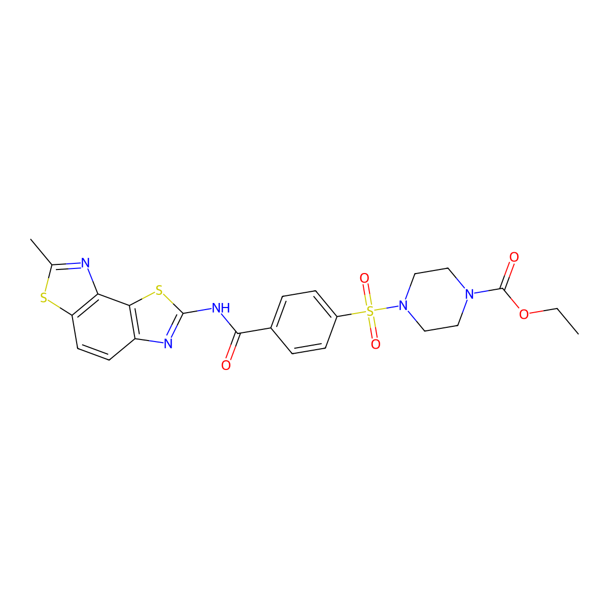 Ethyl 4-[4-[(7-methyl-[1,3]thiazolo[5,4-e][1,3]benzothiazol-2-yl)carbamoyl]phenyl]sulfonylpiperazine-1-carboxylate molecular structure, CAS 477557-45-2