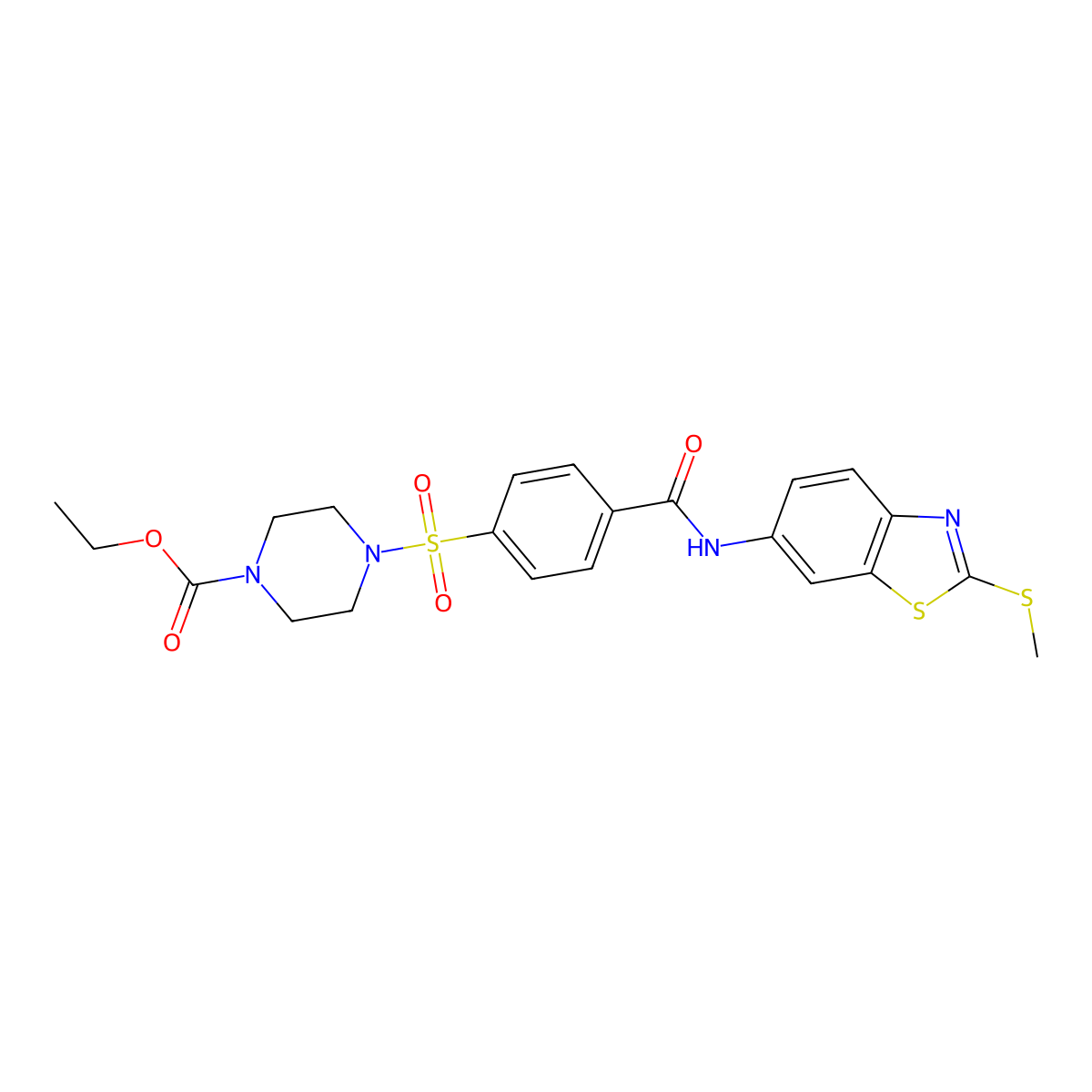 Ethyl 4-((4-((2-(methylthio)benzo[d]thiazol-6-yl)carbamoyl)phenyl)sulfonyl)piperazine-1-carboxylate molecular structure, CAS 477557-47-4