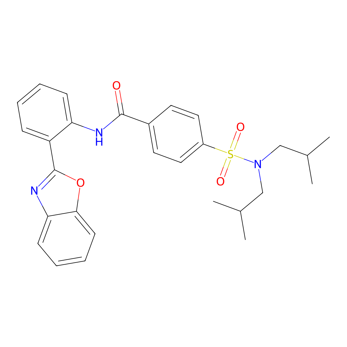 N-[2-(1,3-benzoxazol-2-yl)phenyl]-4-[bis(2-methylpropyl)sulfamoyl]benzamide molecular structure, CAS 477566-99-7