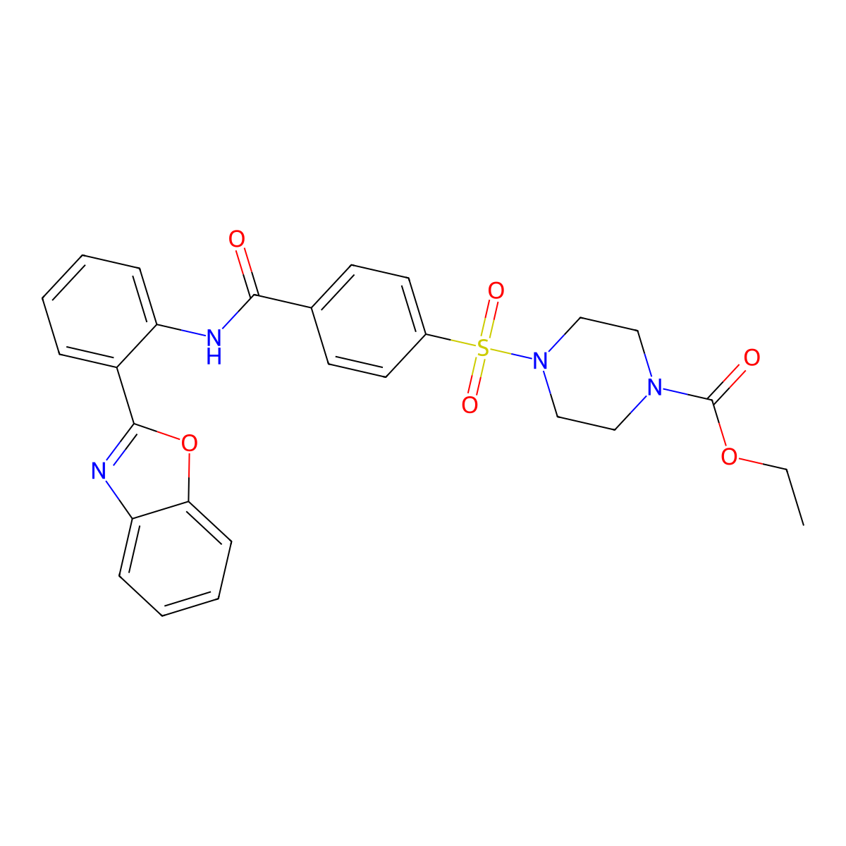 Ethyl 4-((4-((2-(benzo[d]oxazol-2-yl)phenyl)carbamoyl)phenyl)sulfonyl)piperazine-1-carboxylate molecular structure, CAS 477567-03-6