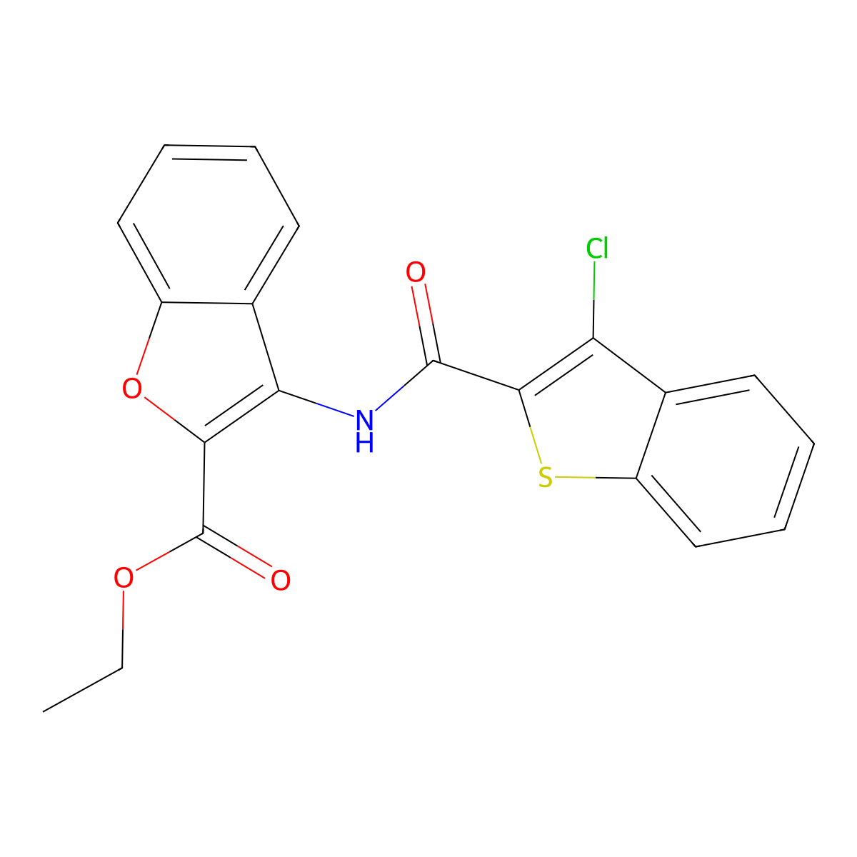 Ethyl 3-(3-chlorobenzo[b]thiophene-2-carboxamido)benzofuran-2-carboxylate molecular structure, CAS 477567-24-1