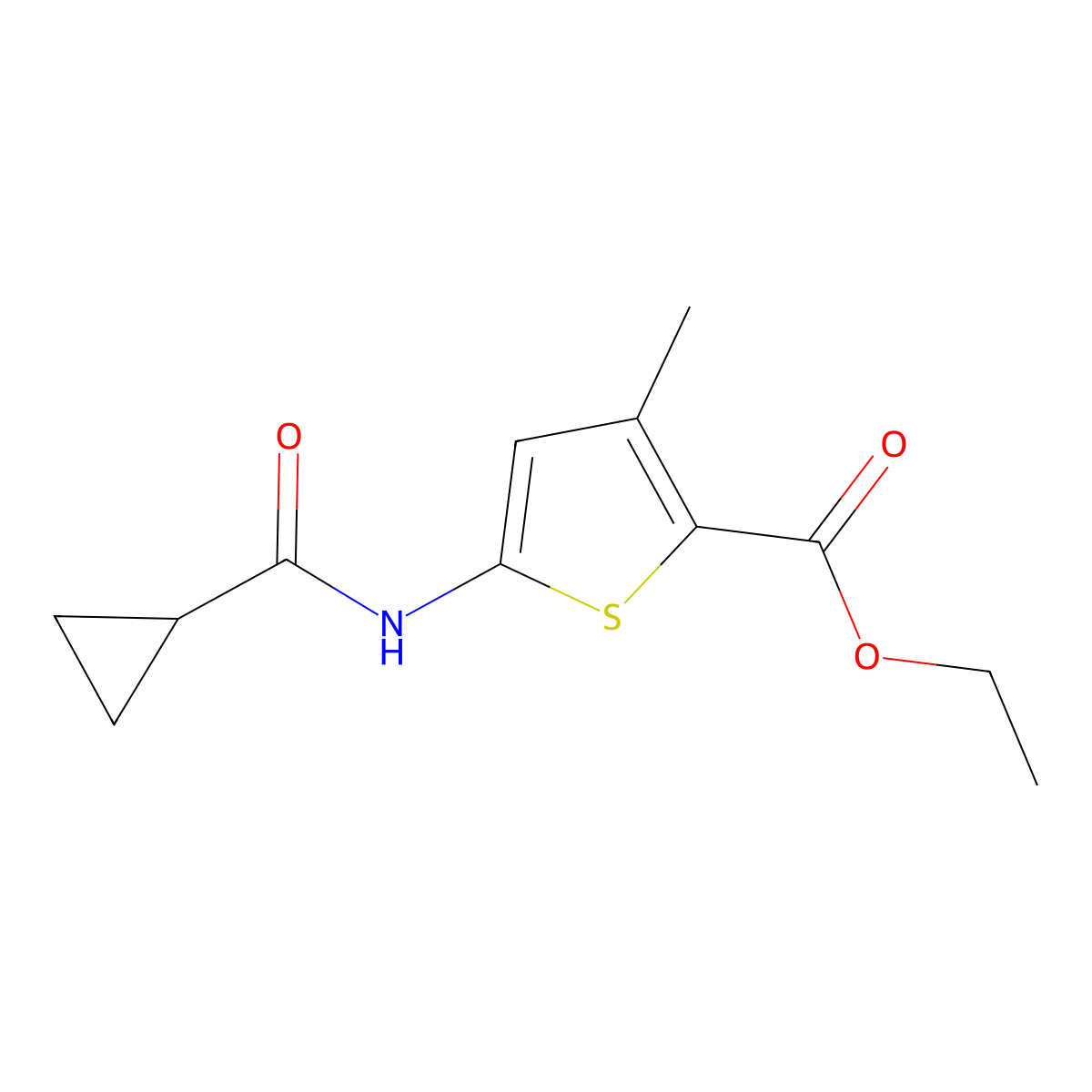 Ethyl 5-(cyclopropanecarboxamido)-3-methylthiophene-2-carboxylate molecular structure, CAS 477567-25-2