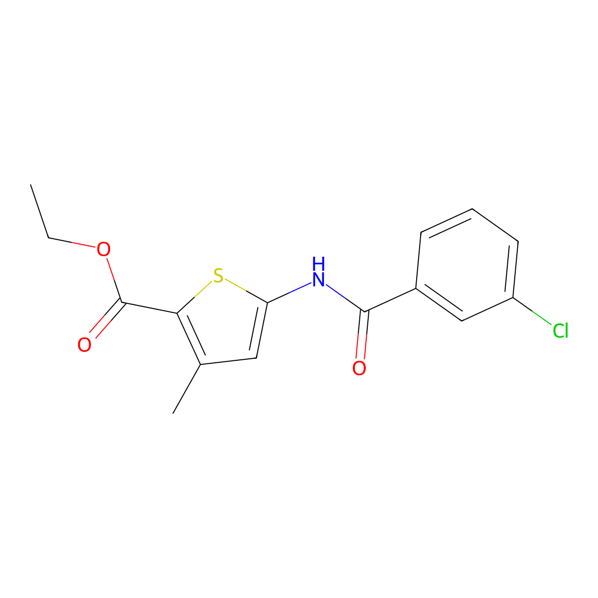 Ethyl 5-(3-chlorobenzamido)-3-methylthiophene-2-carboxylate molecular structure, CAS 477567-34-3