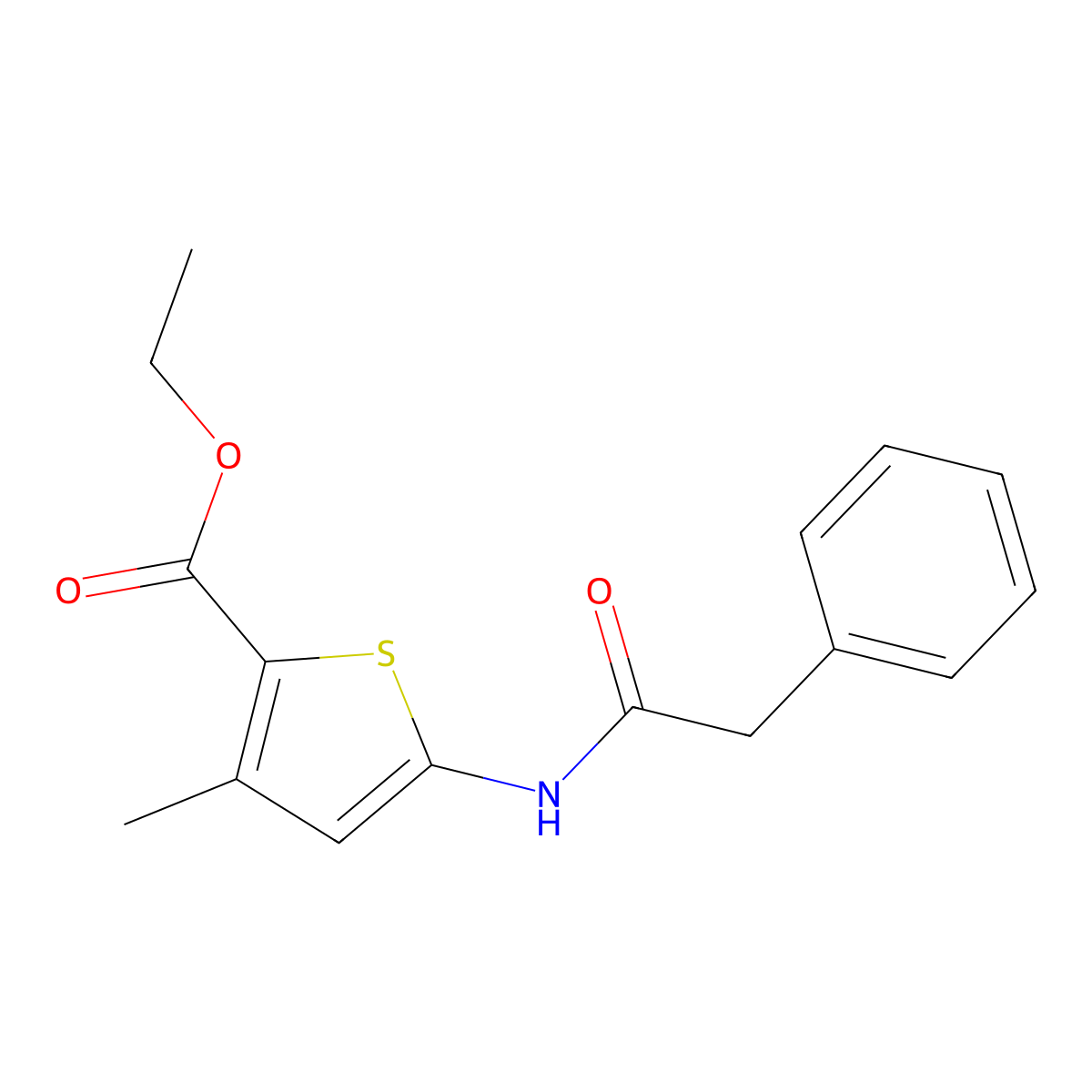 Ethyl 3-methyl-5-(2-phenylacetamido)thiophene-2-carboxylate molecular structure, CAS 477567-57-0