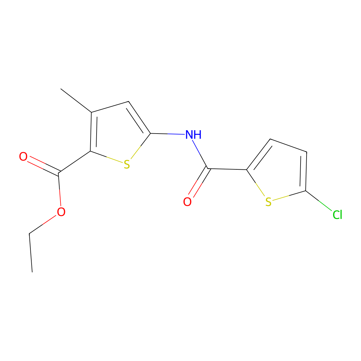 Ethyl 5-[(5-chlorothiophene-2-carbonyl)amino]-3-methylthiophene-2-carboxylate molecular structure, CAS 477567-71-8