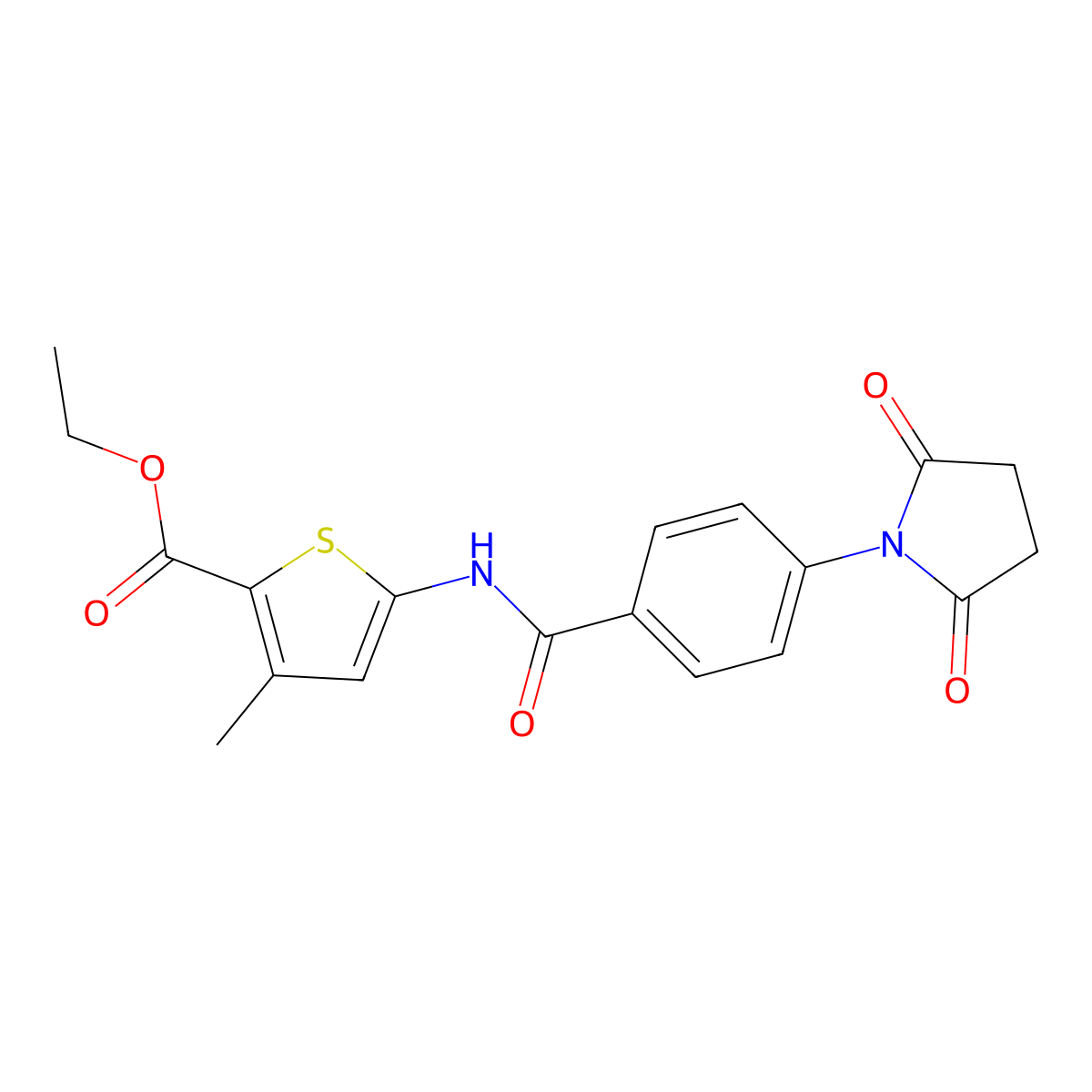 Ethyl 5-(4-(2,5-dioxopyrrolidin-1-yl)benzamido)-3-methylthiophene-2-carboxylate molecular structure, CAS 477567-89-8