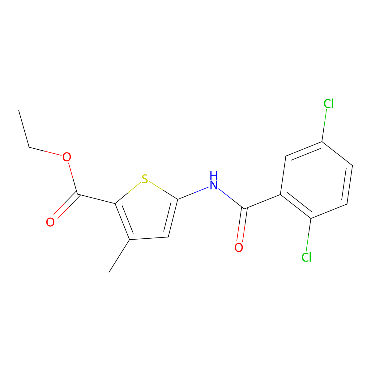 Ethyl 5-(2,5-dichlorobenzamido)-3-methylthiophene-2-carboxylate molecular structure, CAS 477567-90-1
