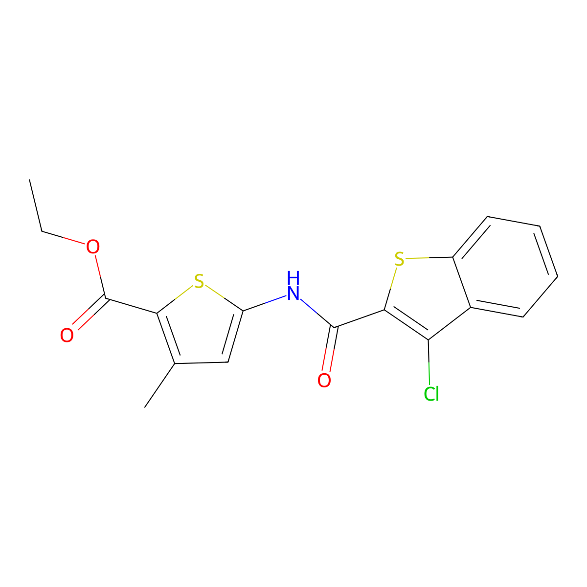Ethyl 5-(3-chloro-1-benzothiophene-2-amido)-3-methylthiophene-2-carboxylate molecular structure, CAS 477567-93-4