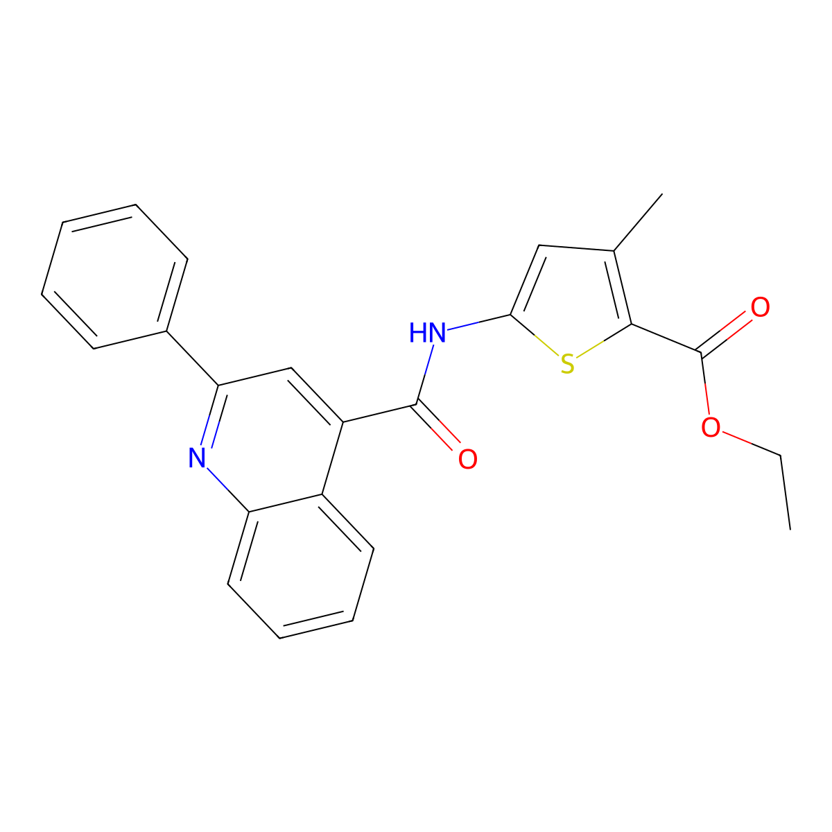 Ethyl 3-methyl-5-(2-phenylquinoline-4-carboxamido)thiophene-2-carboxylate molecular structure, CAS 477567-98-9