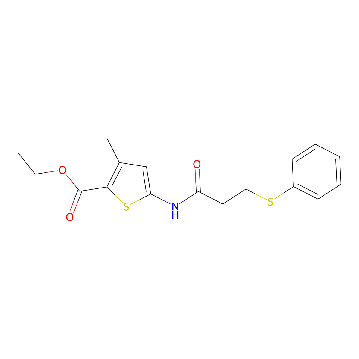Ethyl 3-methyl-5-(3-(phenylthio)propanamido)thiophene-2-carboxylate molecular structure, CAS 477568-01-7