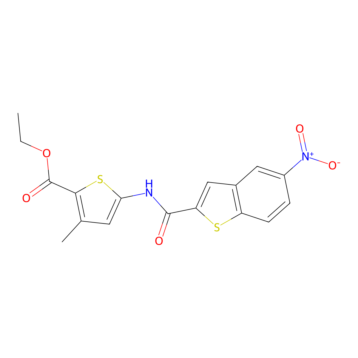 Ethyl 3-methyl-5-(5-nitrobenzo[b]thiophene-2-carboxamido)thiophene-2-carboxylate molecular structure, CAS 477568-06-2