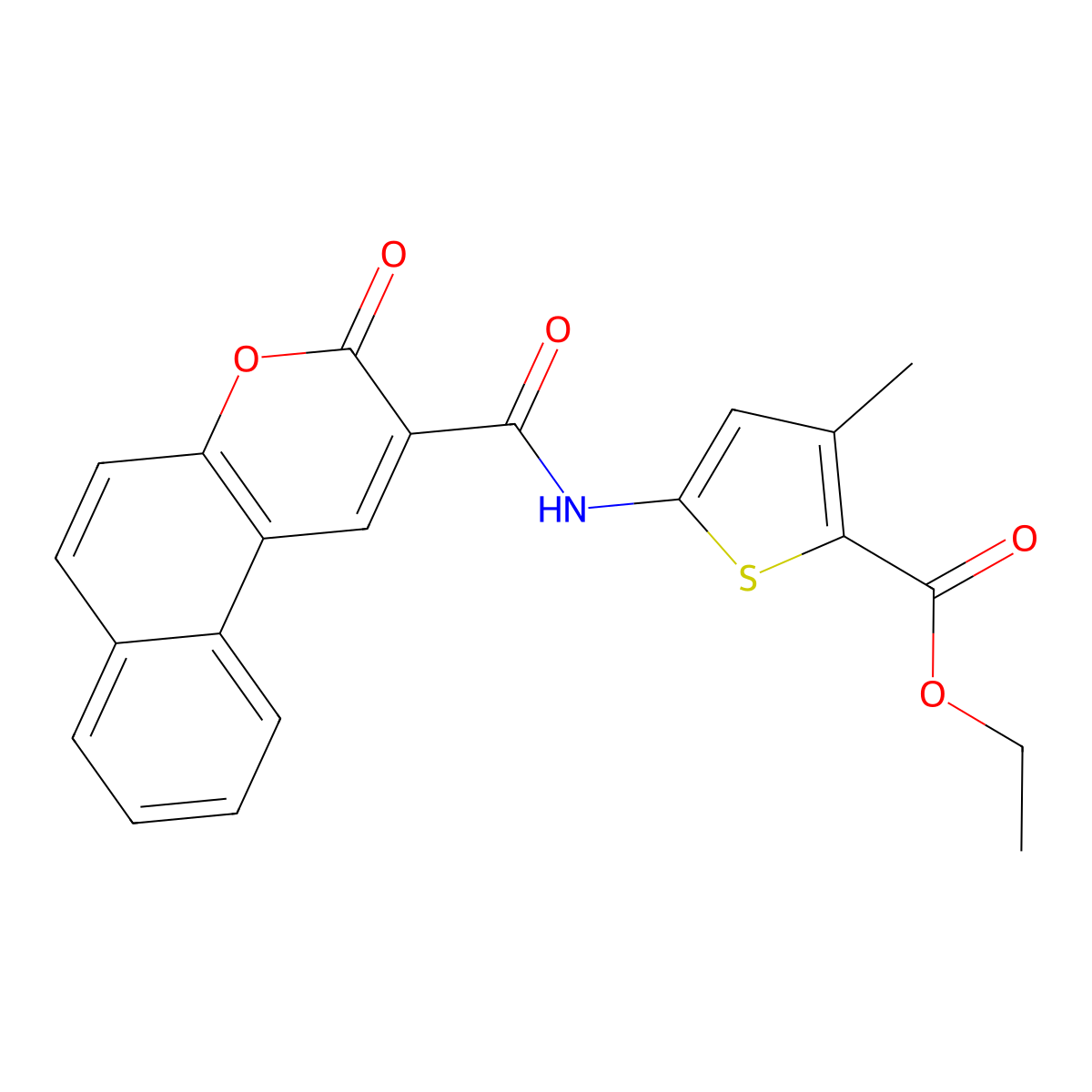 Ethyl 3-methyl-5-[(3-oxobenzo[f]chromene-2-carbonyl)amino]thiophene-2-carboxylate molecular structure, CAS 477568-15-3