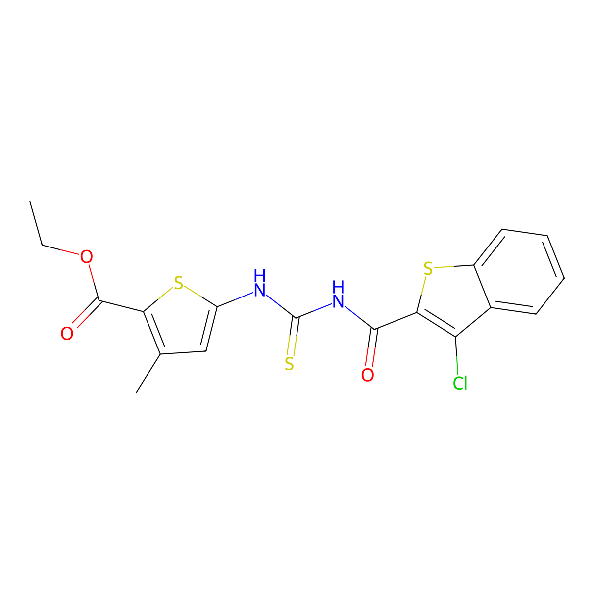 Ethyl 5-(3-(3-chlorobenzo[b]thiophene-2-carbonyl)thioureido)-3-methylthiophene-2-carboxylate molecular structure, CAS 477568-29-9