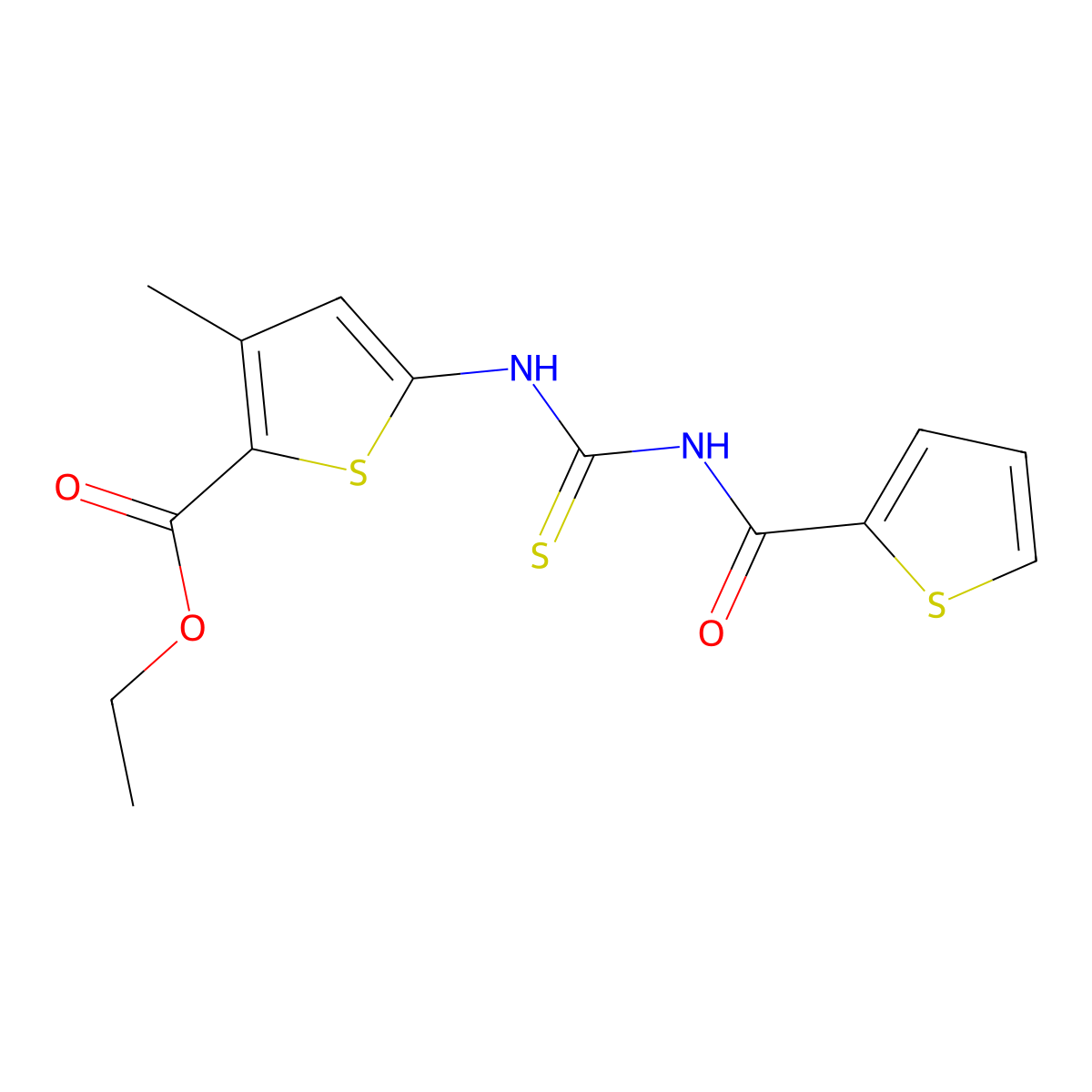 Ethyl 3-methyl-5-(3-(thiophene-2-carbonyl)thioureido)thiophene-2-carboxylate molecular structure, CAS 477568-36-8