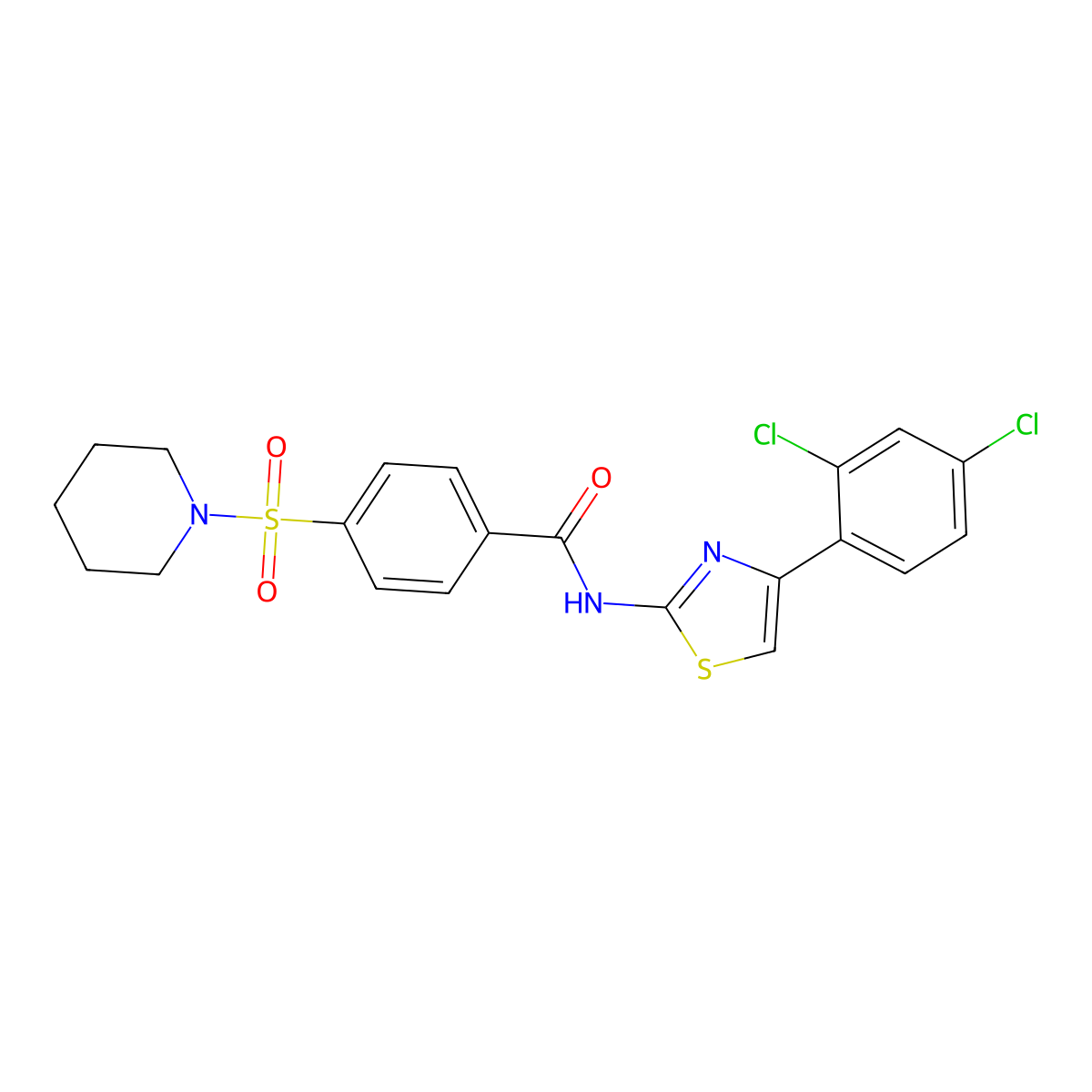 N-(4-(2,4-dichlorophenyl)thiazol-2-yl)-4-(piperidin-1-ylsulfonyl)benzamide molecular structure, CAS 477568-66-4