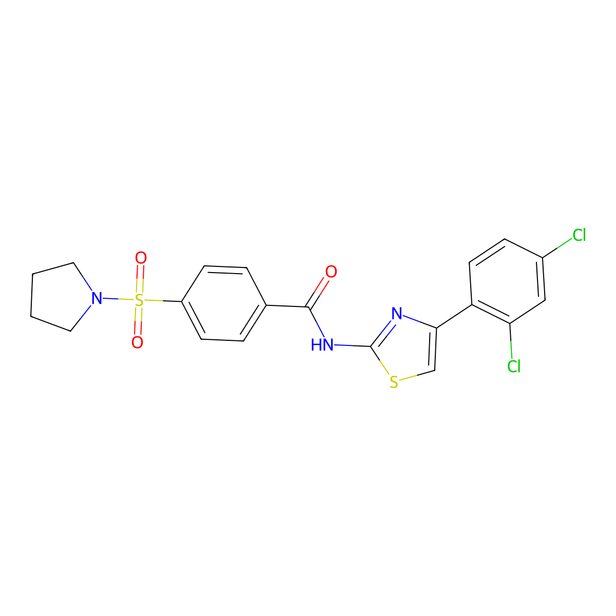 N-(4-(2,4-dichlorophenyl)thiazol-2-yl)-4-(pyrrolidin-1-ylsulfonyl)benzamide molecular structure, CAS 477568-68-6