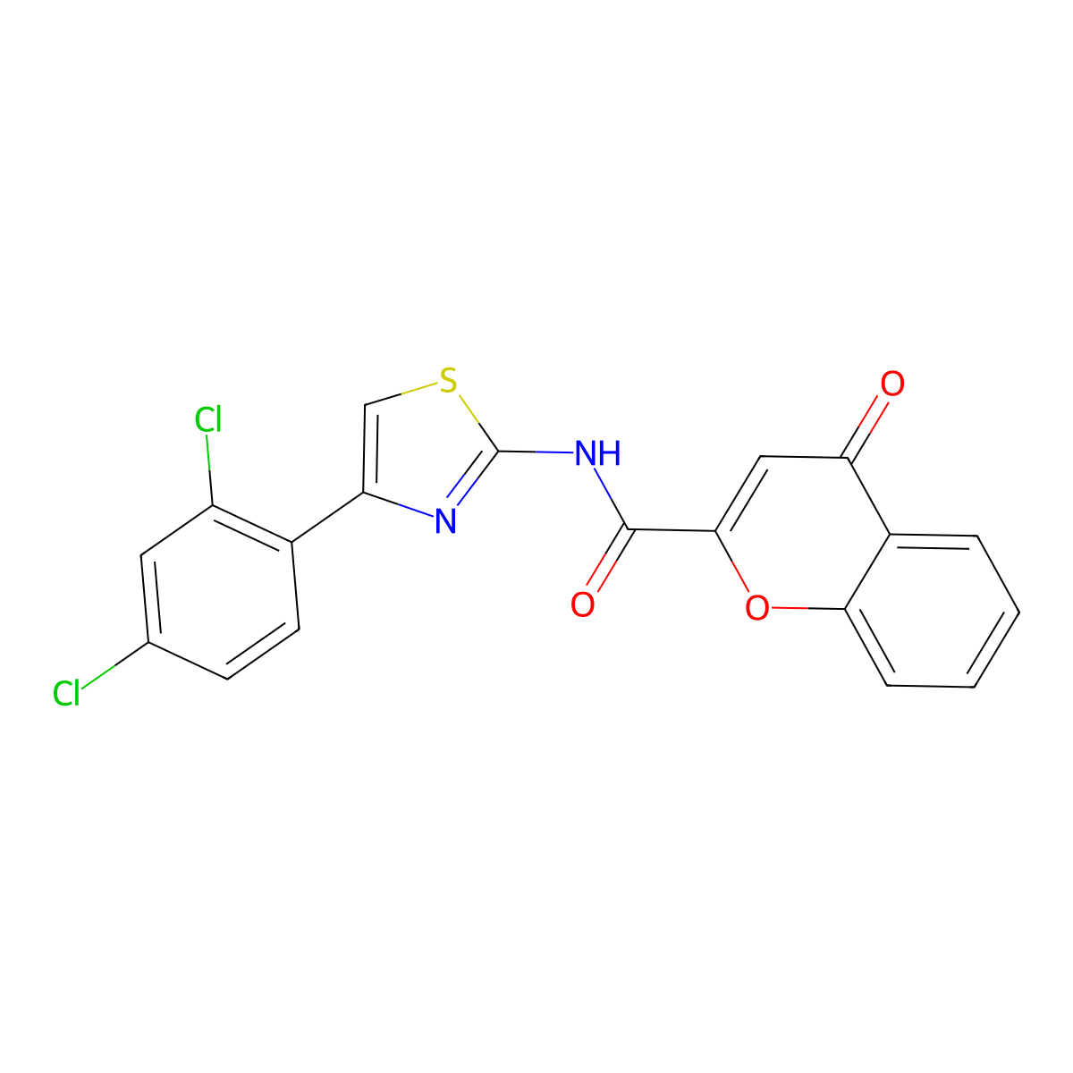 N-(4-(2,4-dichlorophenyl)thiazol-2-yl)-4-oxo-4H-chromene-2-carboxamide molecular structure, CAS 477569-05-4