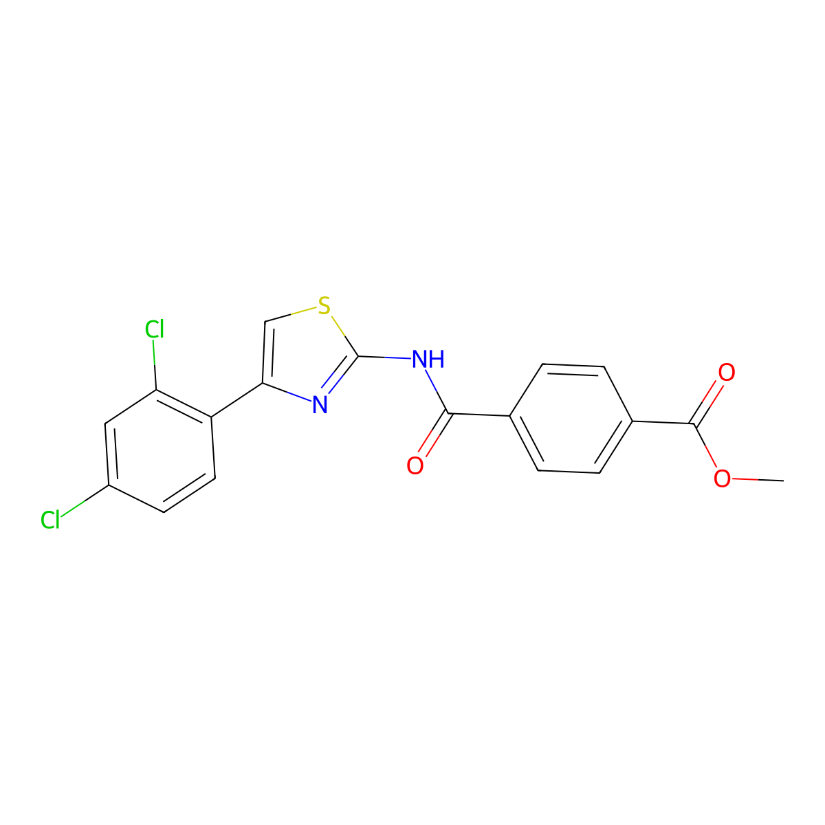 Methyl 4-((4-(2,4-dichlorophenyl)thiazol-2-yl)carbamoyl)benzoate molecular structure, CAS 477569-18-9