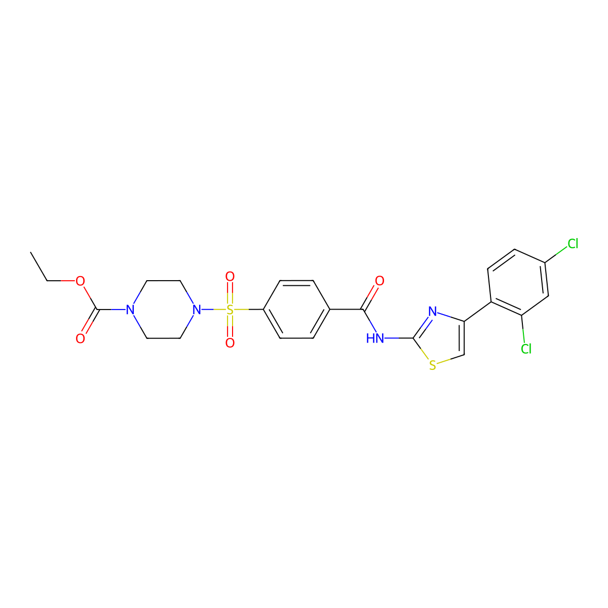 Ethyl 4-((4-((4-(2,4-dichlorophenyl)thiazol-2-yl)carbamoyl)phenyl)sulfonyl)piperazine-1-carboxylate molecular structure, CAS 477569-26-9